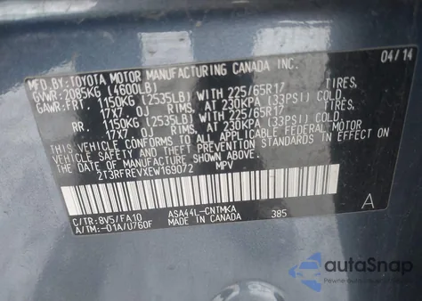 2014 Toyota Rav4 Xle z USA, uszkodzony, nr VIN 2T3RFREVXEW169072